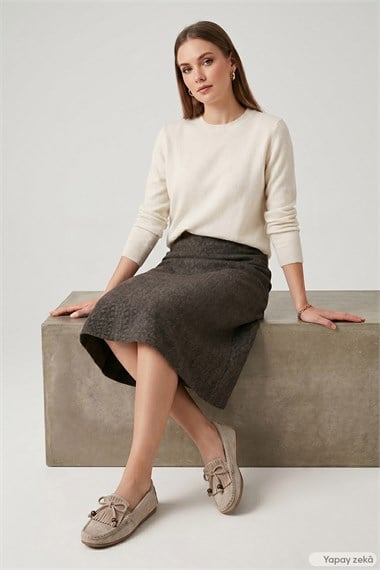 Kadın Kum Süet Fiyonklu Hakiki Deri Comfort Loafer
