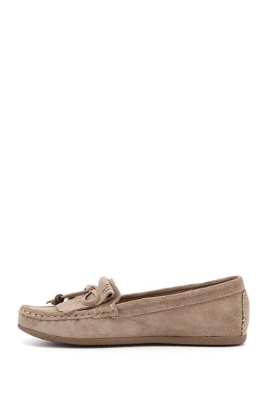 Kadın Kum Süet Fiyonklu Hakiki Deri Comfort Loafer