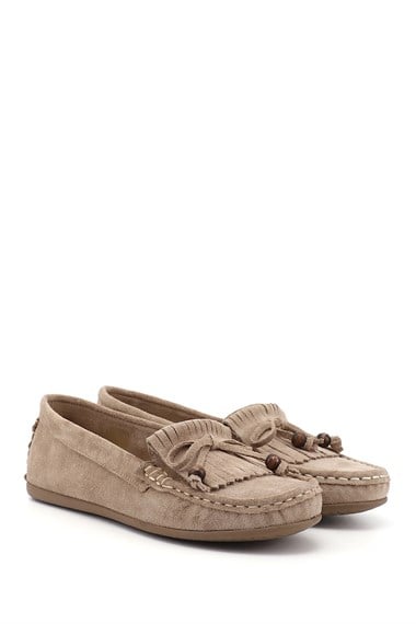 Kadın Kum Süet Fiyonklu Hakiki Deri Comfort Loafer