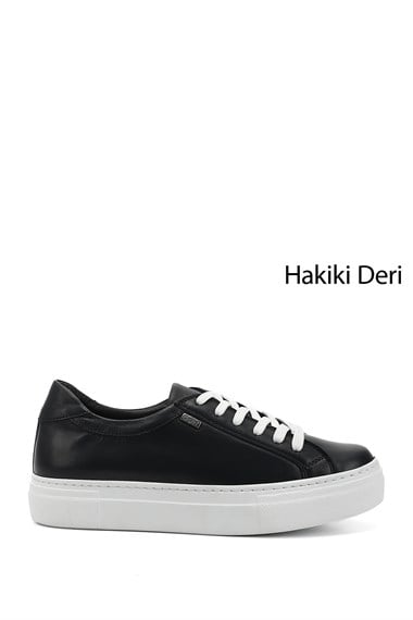 Womens Navy Blue Antique Lace-Up Wedge Sole Genuine Leather Sneaker