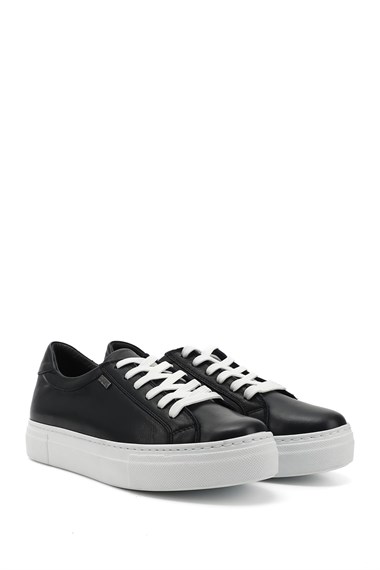 Womens Navy Blue Antique Lace-Up Wedge Sole Genuine Leather Sneaker