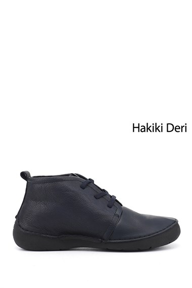 Kadın Lacivert Antik Bağcıklı Hakiki Deri Comfort Bot
