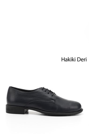 Kadın Lacivert Antik Bağcıklı Hakiki Deri Oxford Ayakkabı