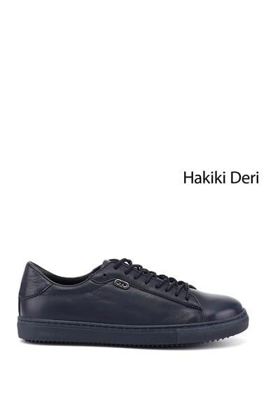 Kadın Lacivert Antik Bağcıklı Termo Taban Hakiki Deri Sneaker