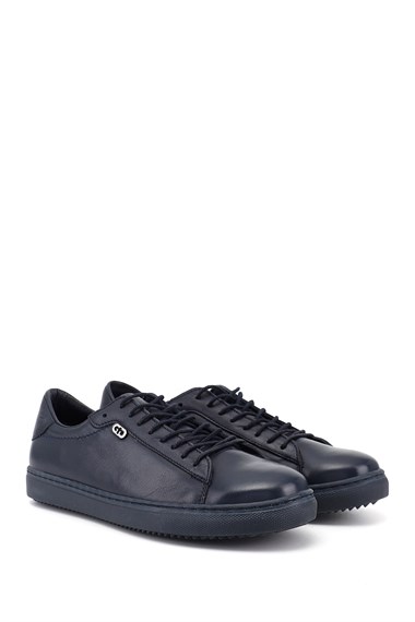 Kadın Lacivert Antik Bağcıklı Termo Taban Hakiki Deri Sneaker