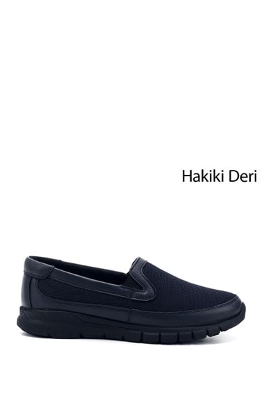 Kadın Lacivert Antik Dolgu Taban Hakiki Deri Comfort Ayakkabı