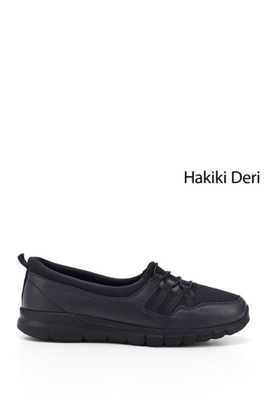 Kadın Lacivert Antik Dolgu Taban Hakiki Deri Comfort Ayakkabı