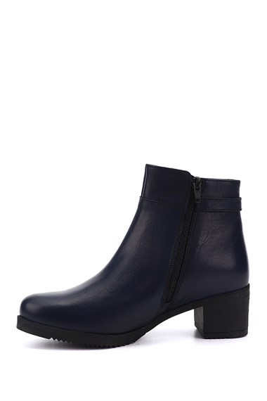 Womens Navy Blue Antique Zipper Thick Heel Genuine Leather Boots
