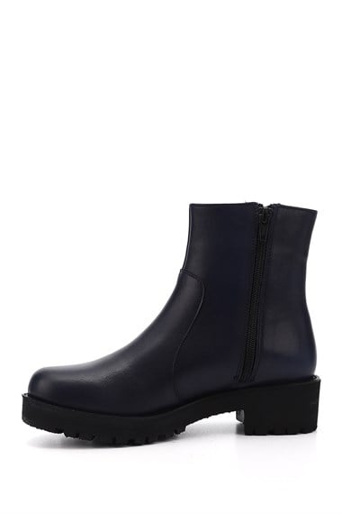 Gön Genuine Leather Round Toe Heeled Rubber Sole Zippered Womens Daily Boots 52421