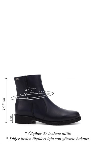 Womens Navy Blue Antique Zippered Rubber Sole Genuine Leather Boots