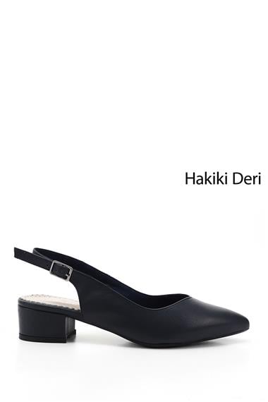 Kadın Lacivert Antik Kalın Topuklu Arkası Açık Hakiki Deri Ayakkabı