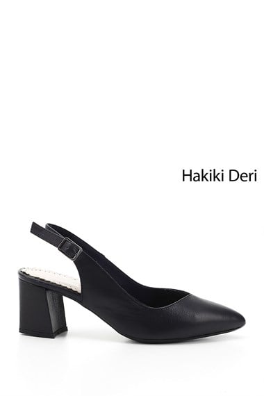 Kadın Lacivert Antik Kalın Topuklu Arkası Açık Hakiki Deri Ayakkabı