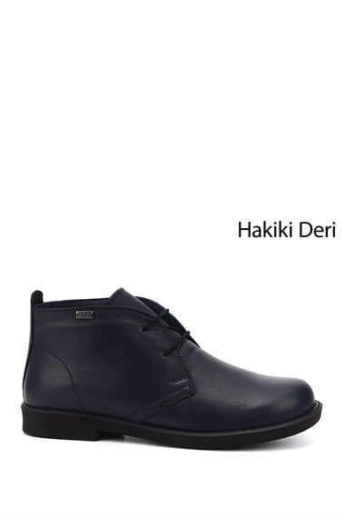 Kadın Lacivert Antik Kauçuk Taban Hakiki Deri Bot