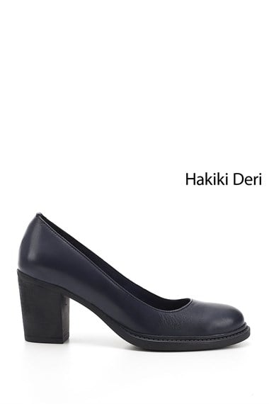 Kadın Lacivert Antik Orta Kalın Topuklu Hakiki Deri Ayakkabı