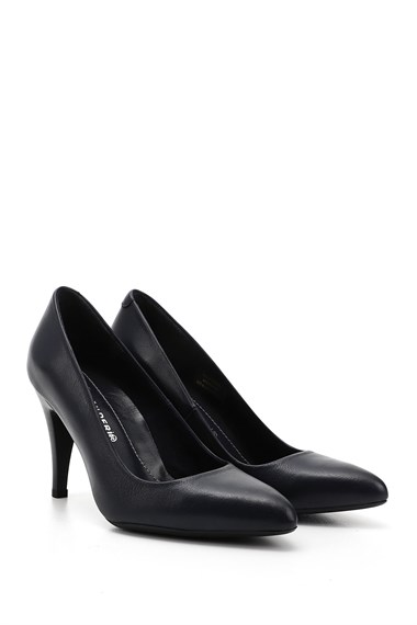 Womens Navy Blue Antique Pointed Toe Thin Heel Genuine Leather Stiletto