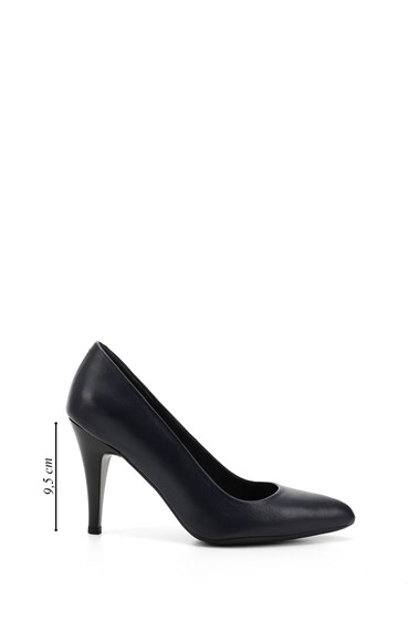 Womens Navy Blue Antique Pointed Toe Thin Heel Genuine Leather Stiletto