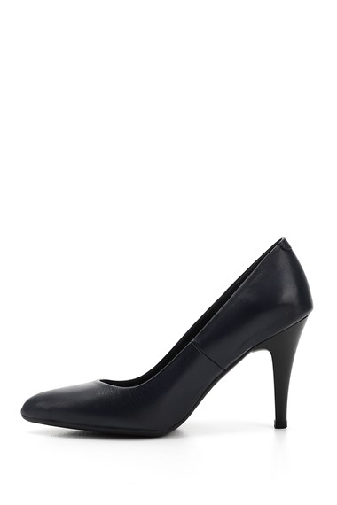 Womens Navy Blue Antique Pointed Toe Thin Heel Genuine Leather Stiletto
