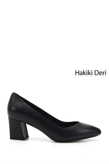 Womens Navy Blue Antique Pointed Toe Medium Thick Heel Genuine Leather Shoes
