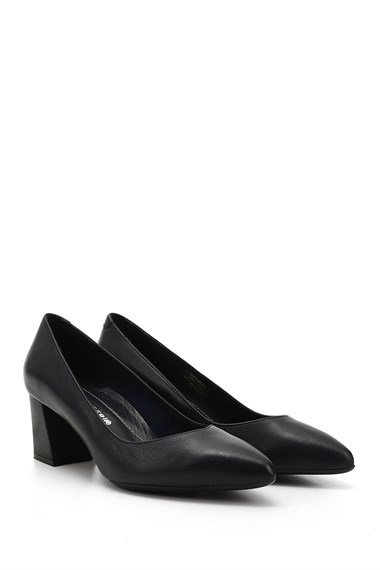 Womens Navy Blue Antique Pointed Toe Medium Thick Heel Genuine Leather Shoes