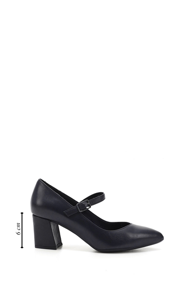 Womens Navy Blue Antique Pointed Toe Medium Thick Heel Genuine Leather Shoes
