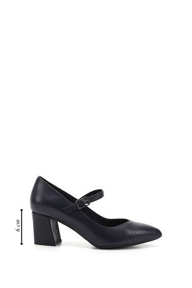 Womens Navy Blue Antique Pointed Toe Medium Thick Heel Genuine Leather Shoes