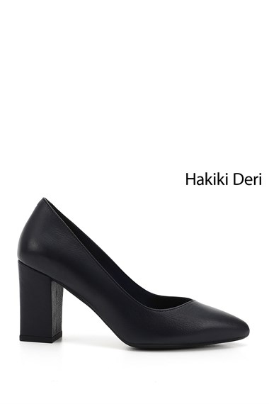 Womens Navy Blue Antique Pointed Toe High Thick Heel Genuine Leather Shoes