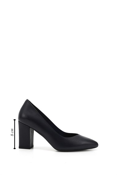 Womens Navy Blue Antique Pointed Toe High Thick Heel Genuine Leather Shoes