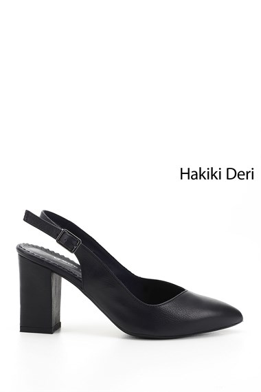 Kadın Lacivert Antik Yüksek Kalın Topuklu Arkası Açık Hakiki Deri Ayakkabı