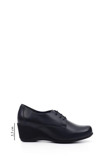 Kadın Lacivert Bağcıklı Dolgu Taban Hakiki Deri Ayakkabı