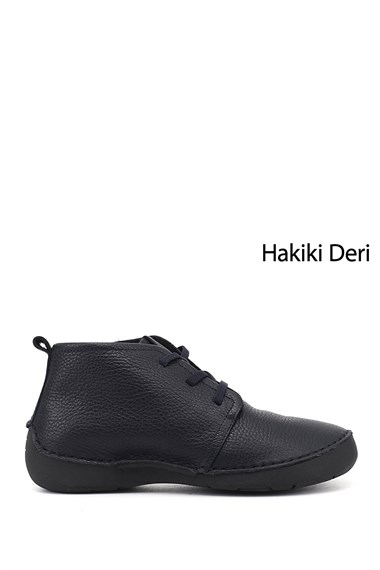 Kadın Lacivert Floter Bağcıklı Hakiki Deri Comfort Bot