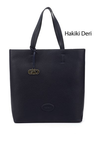 Kadın Lacivert Floter Hakiki Deri El ve Omuz Çantası