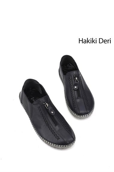 Kadın Lacivert Hakiki Deri Comfort Ayakkabı