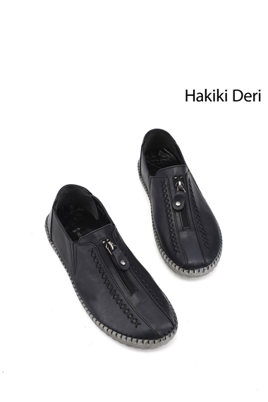 Kadın Lacivert Hakiki Deri Comfort Ayakkabı