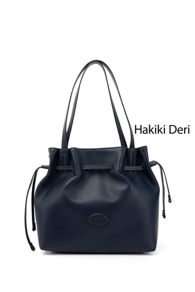 Kadın Lacivert Hakiki Deri El ve Omuz Çantası