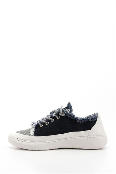Kadın Lacivert Kot Triko Taşlı Comfort Dolgu Taban Sneaker