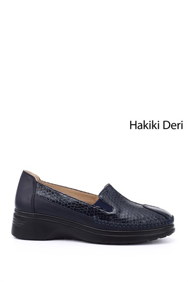 Kadın Lacivert Kroko Dolgu Taban Hakiki Deri Comfort Ayakkabı