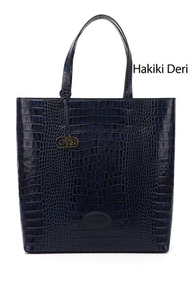 Kadın Lacivert Kroko Hakiki Deri El ve Omuz Çantası