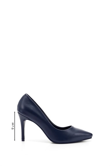 Kadın Lacivert Platinum Sivri Burun İnce Topuklu Hakiki Deri Stiletto