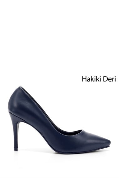 Kadın Lacivert Platinum Sivri Burun İnce Topuklu Hakiki Deri Stiletto