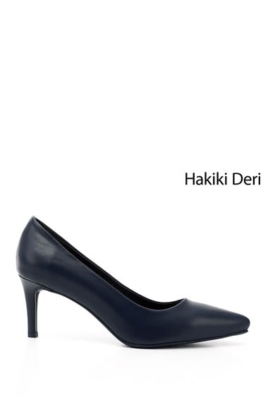 Kadın Lacivert Platinum Sivri Burun İnce Topuklu Hakiki Deri Stiletto