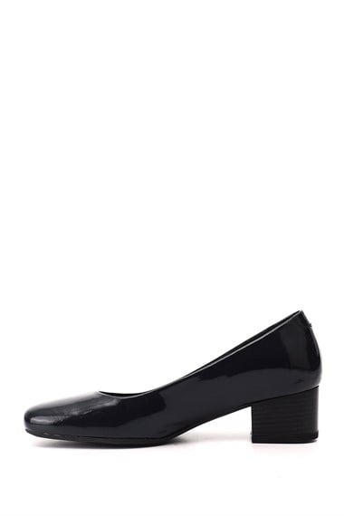 Kadın Lacivert Rugan Kısa Kalın Topuklu Hakiki Deri Ayakkabı