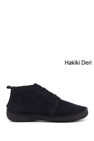 Kadın Lacivert Süet Bağcıklı Hakiki Deri Comfort Bot