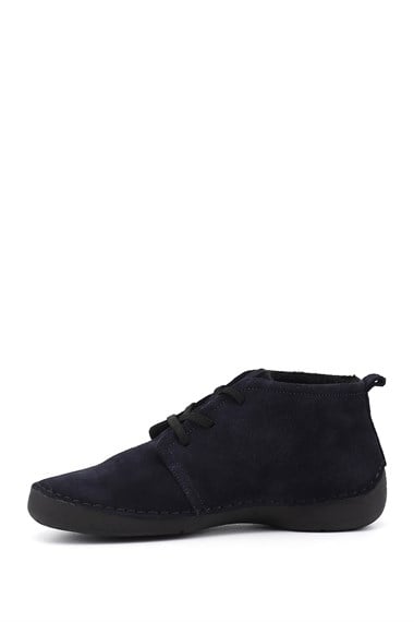 Womens Navy Suede Laced Genuine Leather Comfort Boot