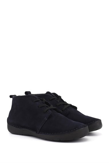 Womens Navy Blue Suede Lace-up Genuine Leather Comfort Boots
