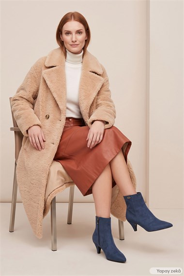 Womens Navy Suede Zippered Pointed Toe Thin Heeled Ankle Boots