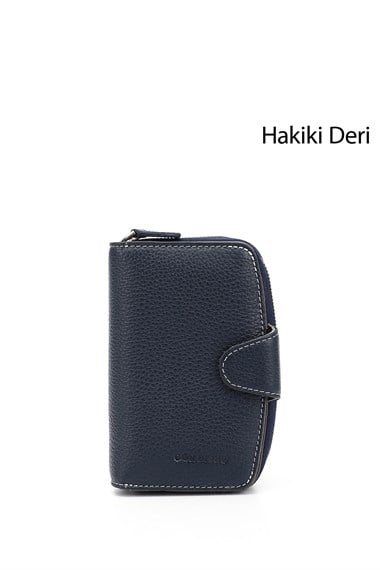 Kadın Laciverte Antrasit Dikey Hakiki Deri Cüzdan