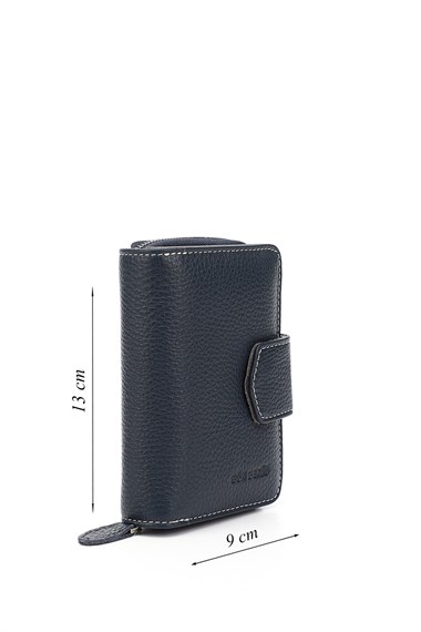 Kadın Laciverte Antrasit Dikey Hakiki Deri Cüzdan
