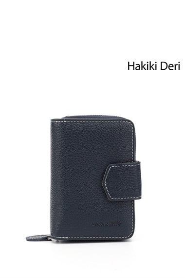 Kadın Laciverte Antrasit Dikey Hakiki Deri Cüzdan