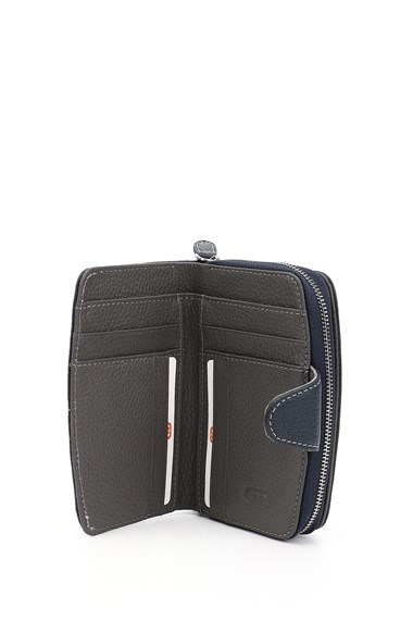 Kadın Laciverte Antrasit Dikey Hakiki Deri Cüzdan