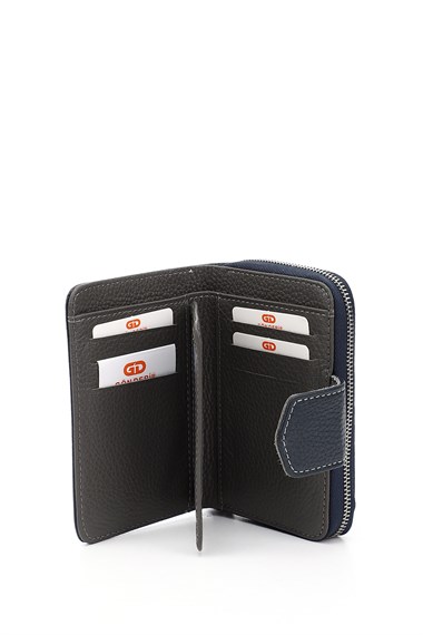 Kadın Laciverte Antrasit Dikey Hakiki Deri Cüzdan